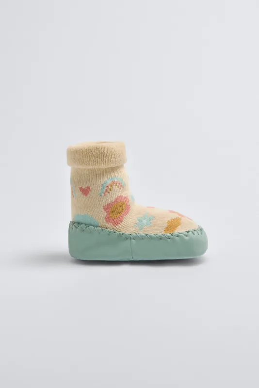 Calzino termico per neonati Sweet Flowers con suola antiscivolo