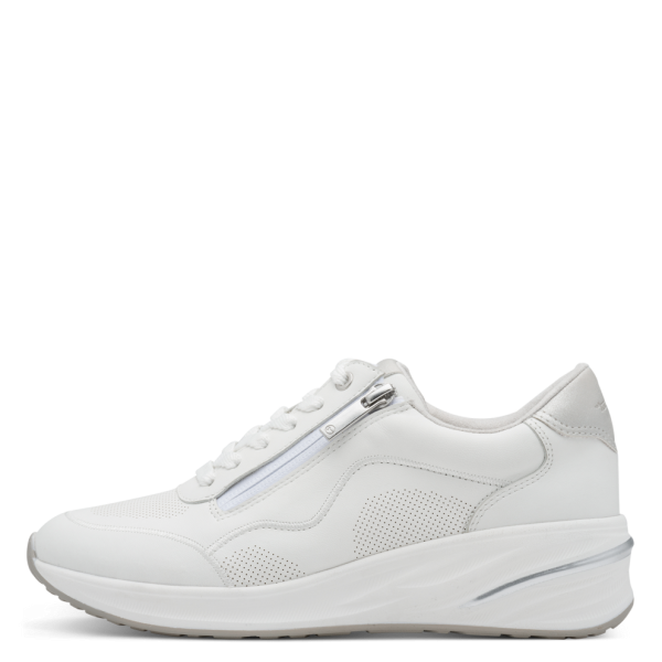 Sneakers bianche in vera pelle con zeppa