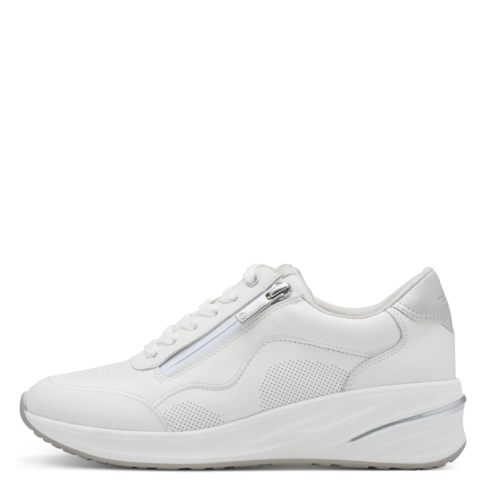 Sneakers bianche in vera pelle con zeppa