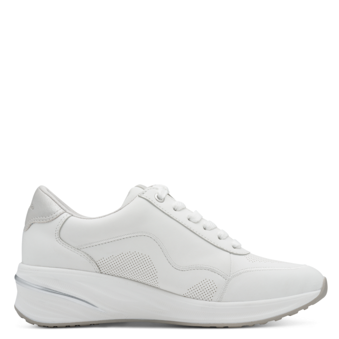 Sneakers bianche in vera pelle con zeppa