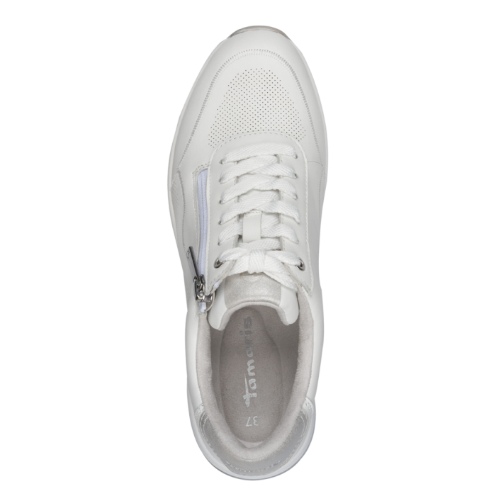Sneakers bianche in vera pelle con zeppa