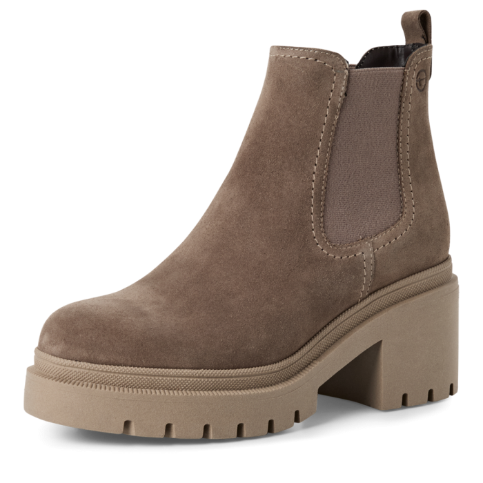 Stivaletti beige in pelle camoscio con tacco