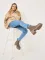 Stivaletti beige in pelle camoscio con tacco
