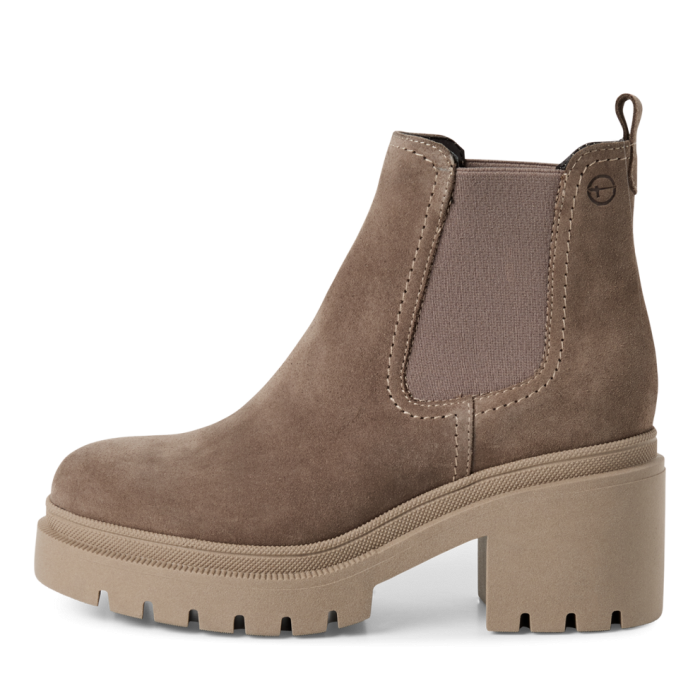 Stivaletti beige in pelle camoscio con tacco